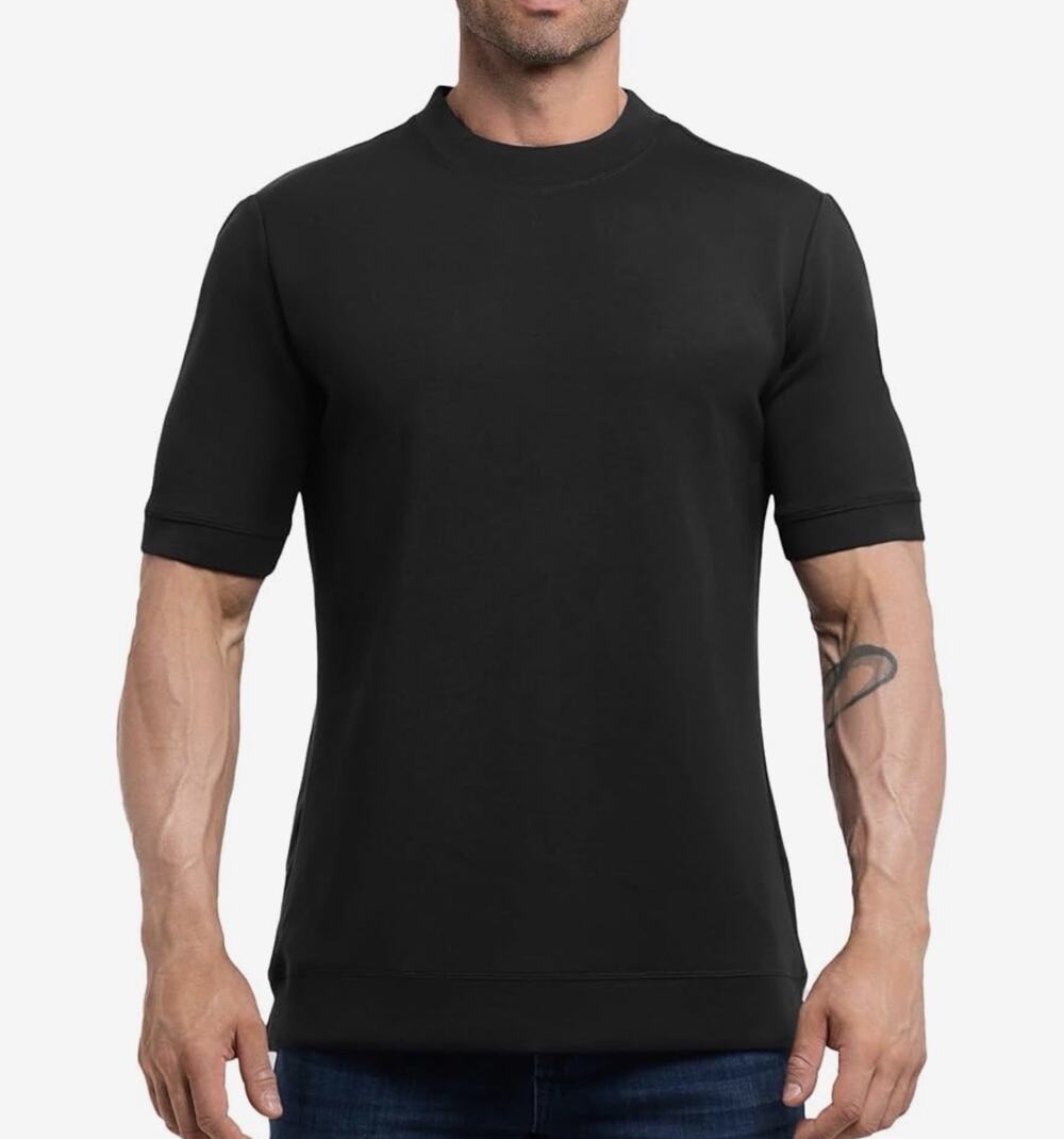 Fioboc Men’s XL Black Modal Crew Neck Short Sleeve Slim Fit Tee Slit Hem